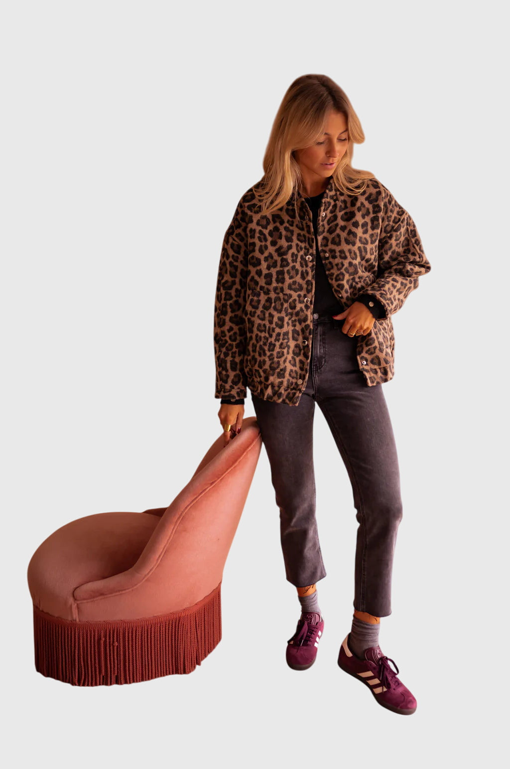 Leopard Collared Button Front Long Sleeve Leopard Print Jacket
