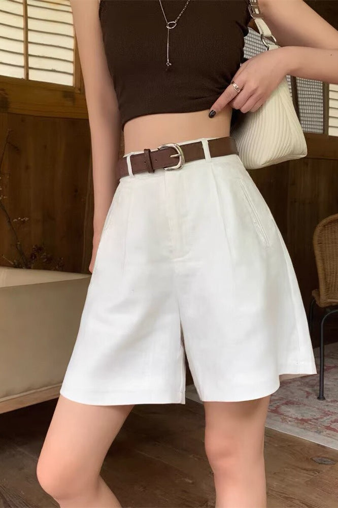 White Linen Blazer Style Loose Shorts
