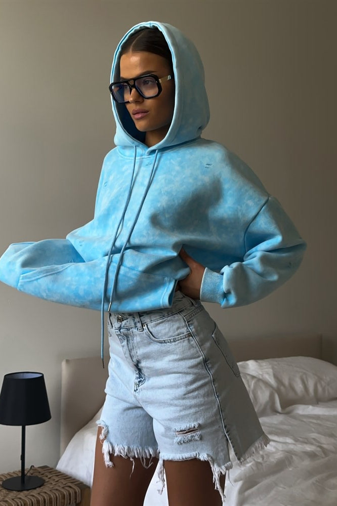 Distressed Washed Solid Cotton Hoodie