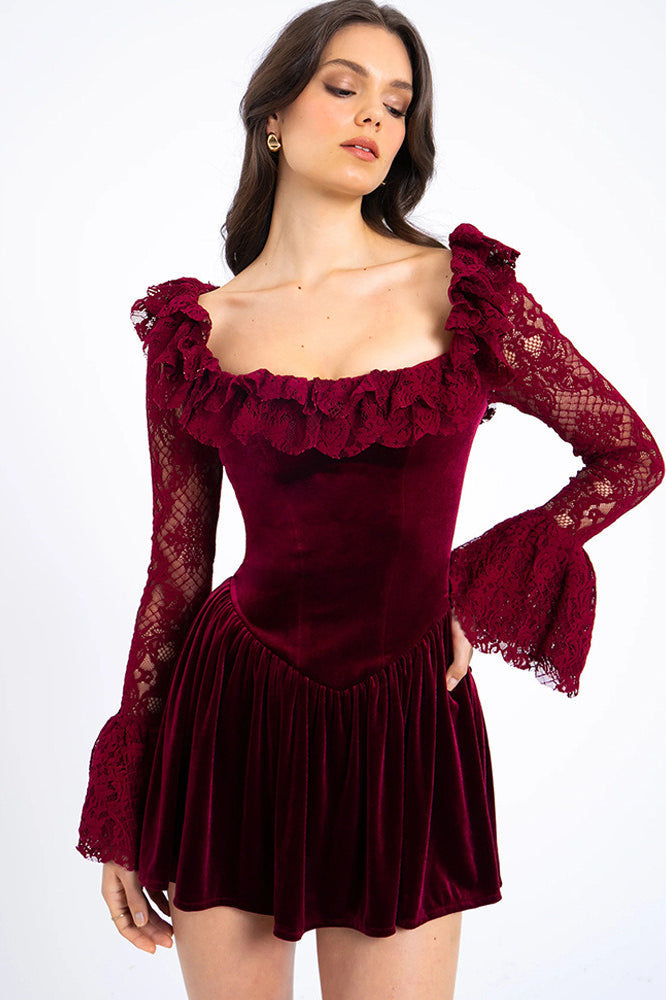 Red Velvet Bell Sleeve Bodycon Dress 2
