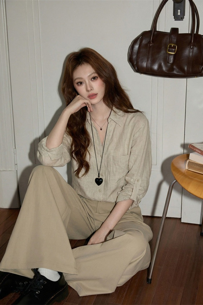 Pure Linen Casual Button Down Blouse