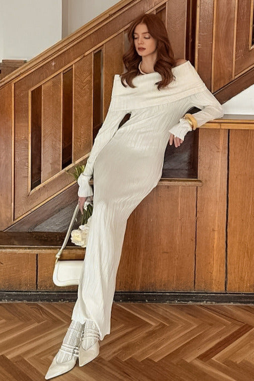 Beige Knit One Shoulder Mermaid Bodycon Dress 2