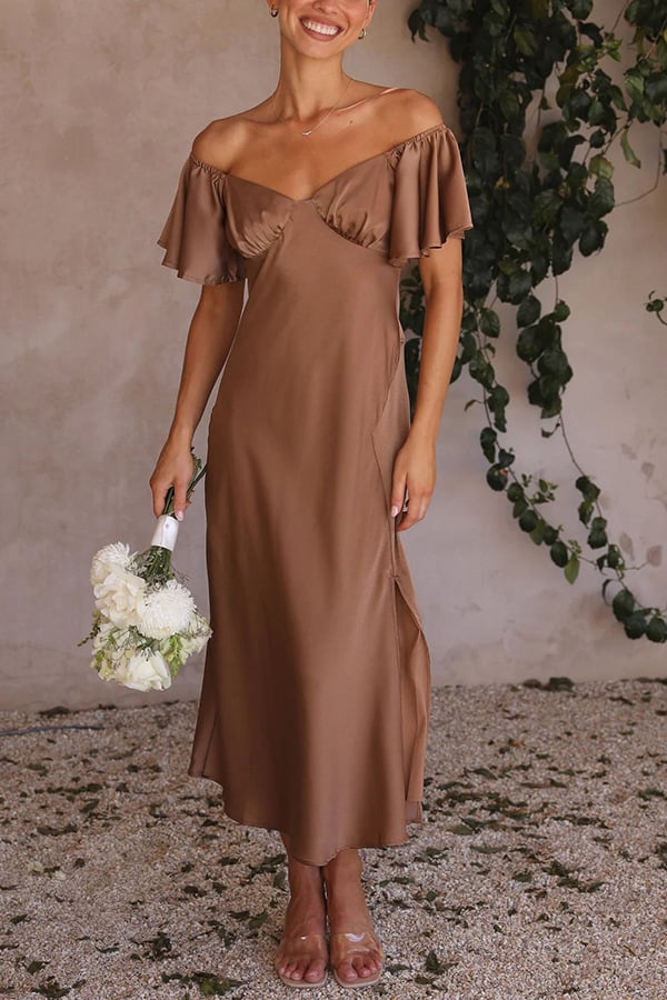 Satin Short Sleeve Sexy Off Shoulder Dress