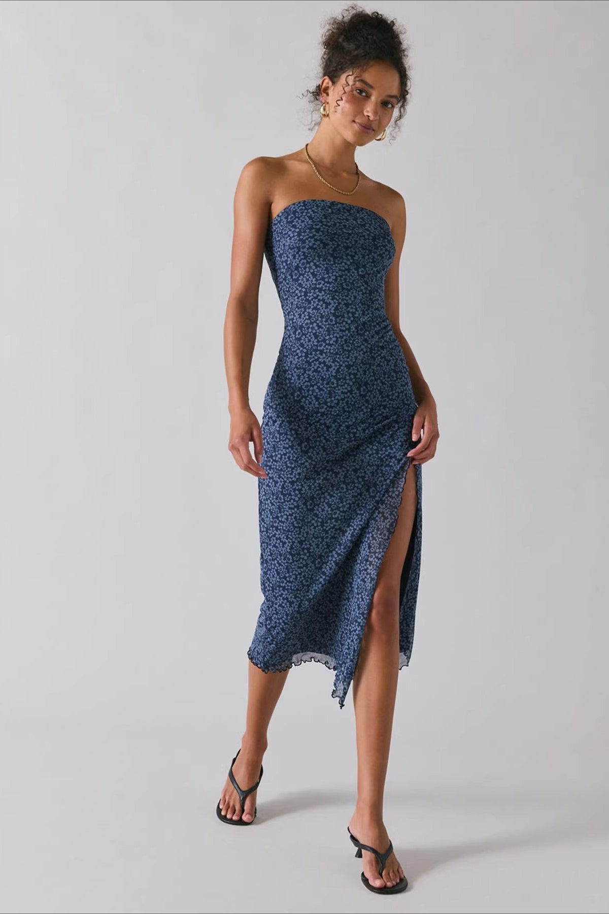 Gradient Mesh Tube Backless Slit Maxi Slim Bodycon Dress