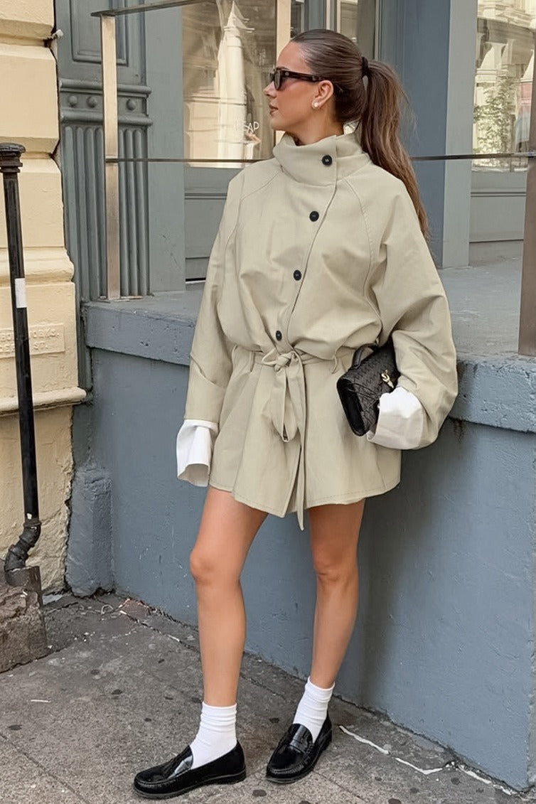 Stand Collar Colorblock Coat