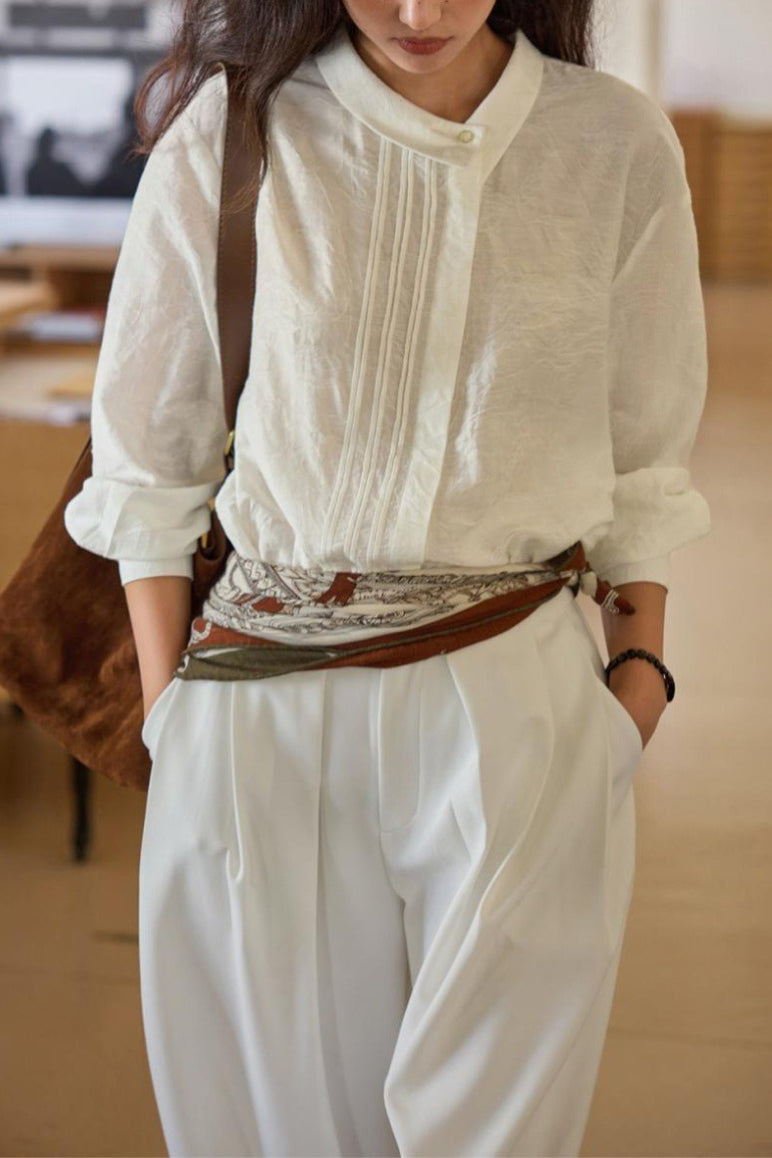 French Linen Unique Collar Blouse