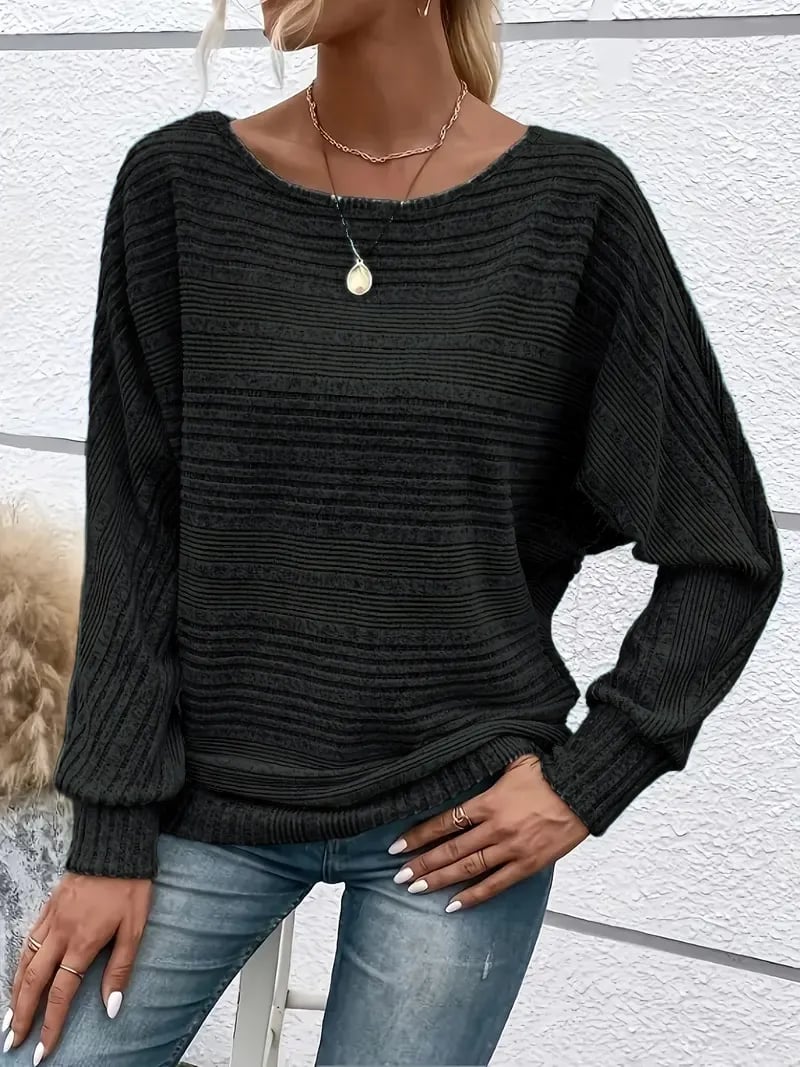 Soft Solid Batwing Sleeve Pullover Long Sleeve Top