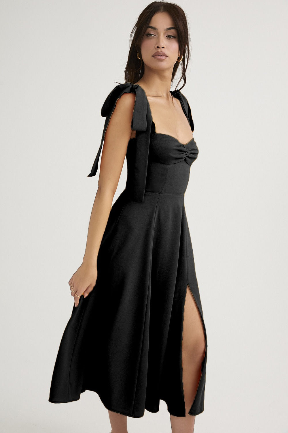 Open Back Bow Tie Evening Slip Dress