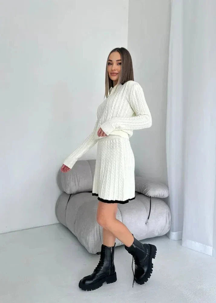 Cable Knit Buttoned Sweater Dress Set