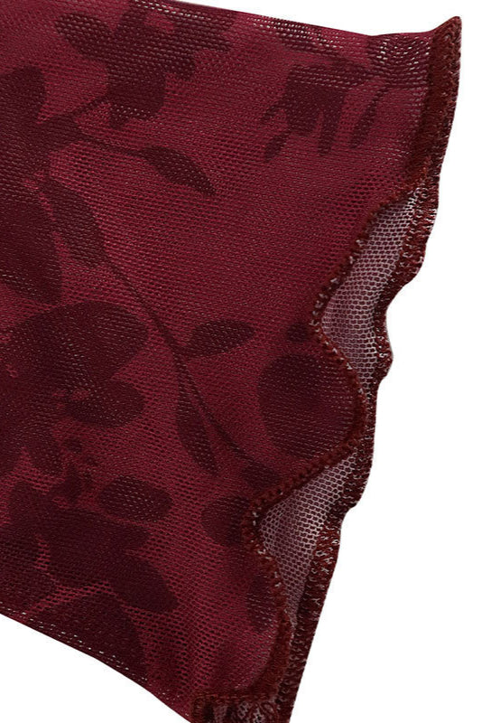 Red Mesh Floral Long Sleeve Bodycon Dress 6