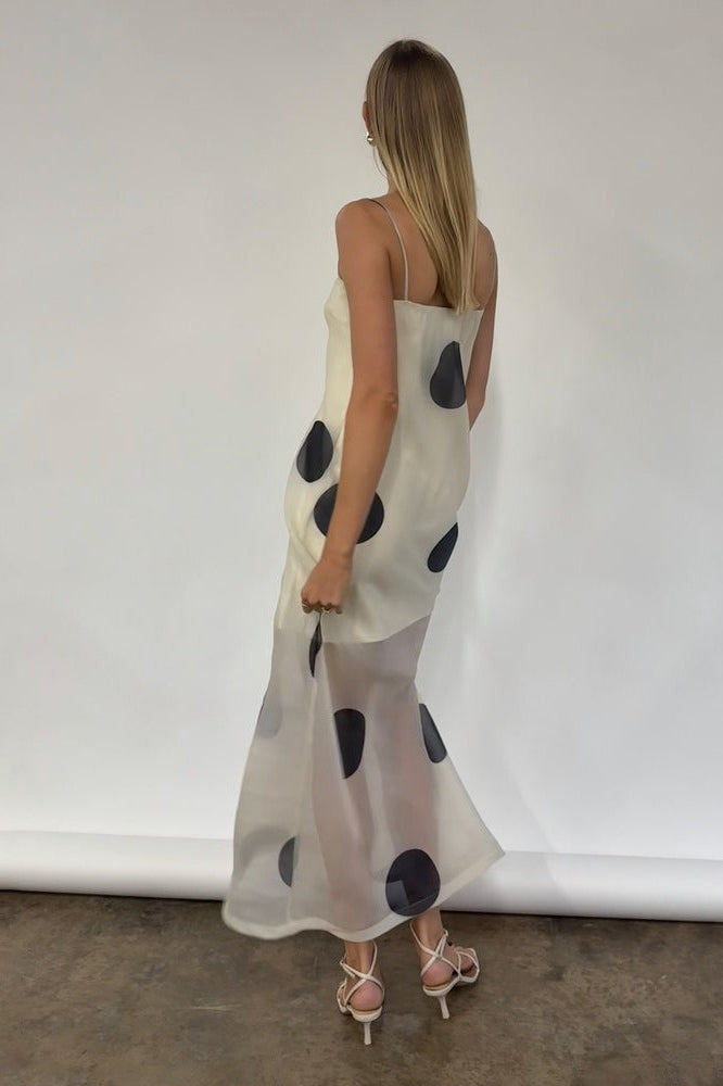 White Polka Dot Bodycon Cami Maxi With Side Slit Dress 3