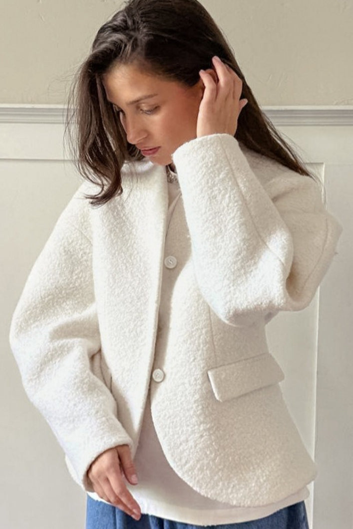 Solid Color Tweed VNeck Coat