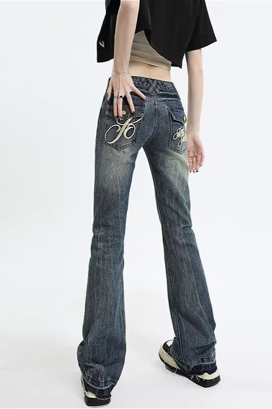 Vintage Distressed Low-Rise Bootcut Slim Jeans