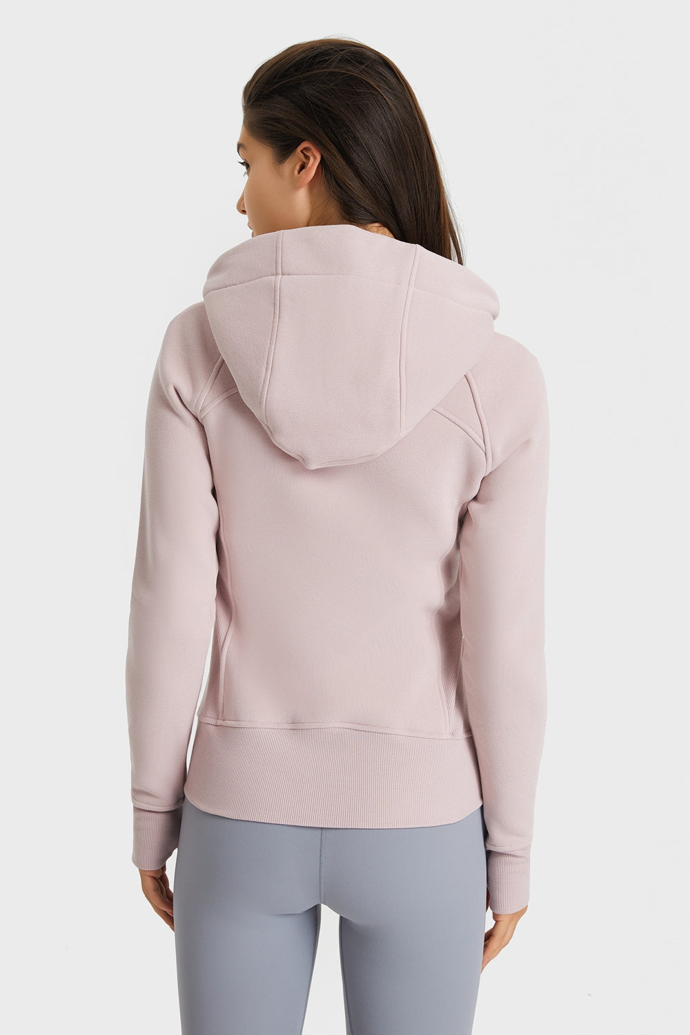Zip Up Hooded Long Sleeve Thumbhole Fitted Sports Jacket
