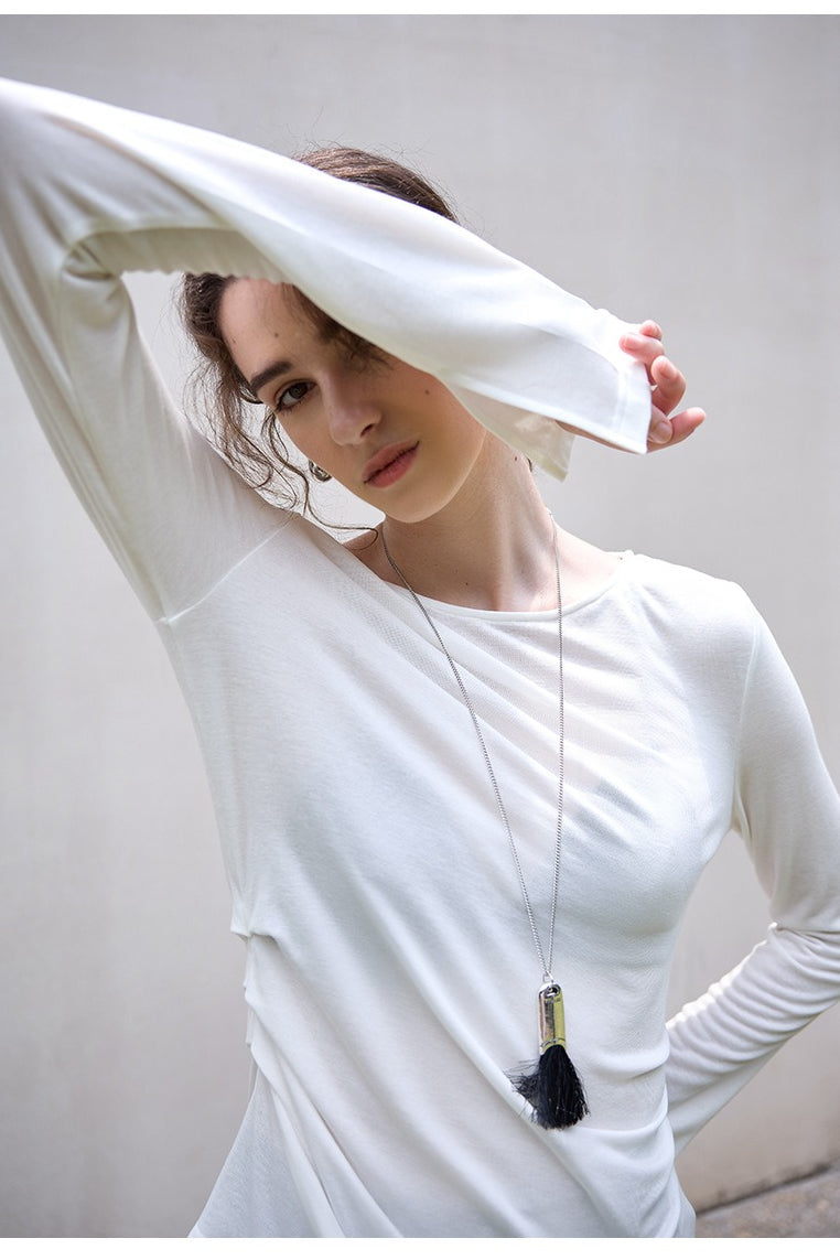 Stylish Wool Tencel Asymmetrical Hem Fitted Base Layer