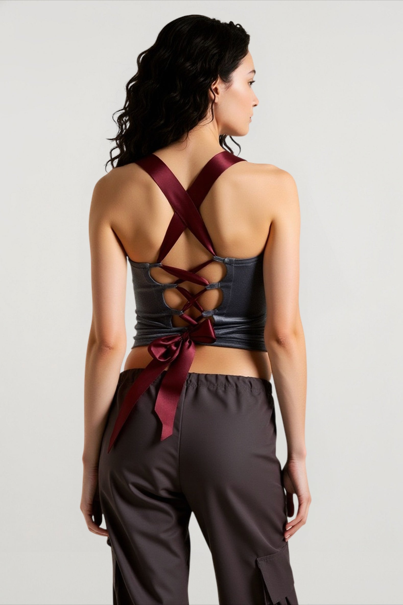 Tie strapless open back cami top