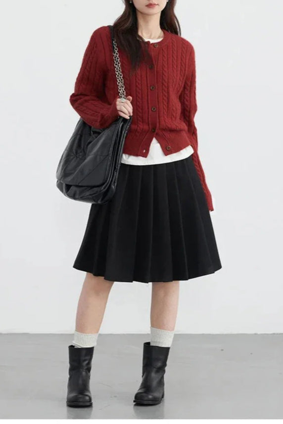 Red Twist Knit ONeck Cardigan