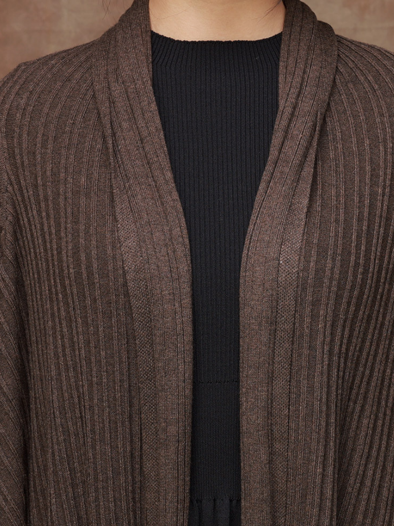 Open Front Long Sleeve Ribbed Knit Draped Long Cardigan