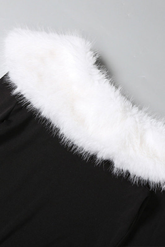Fur Trim Cold Shoulder Bodycon Dress 6