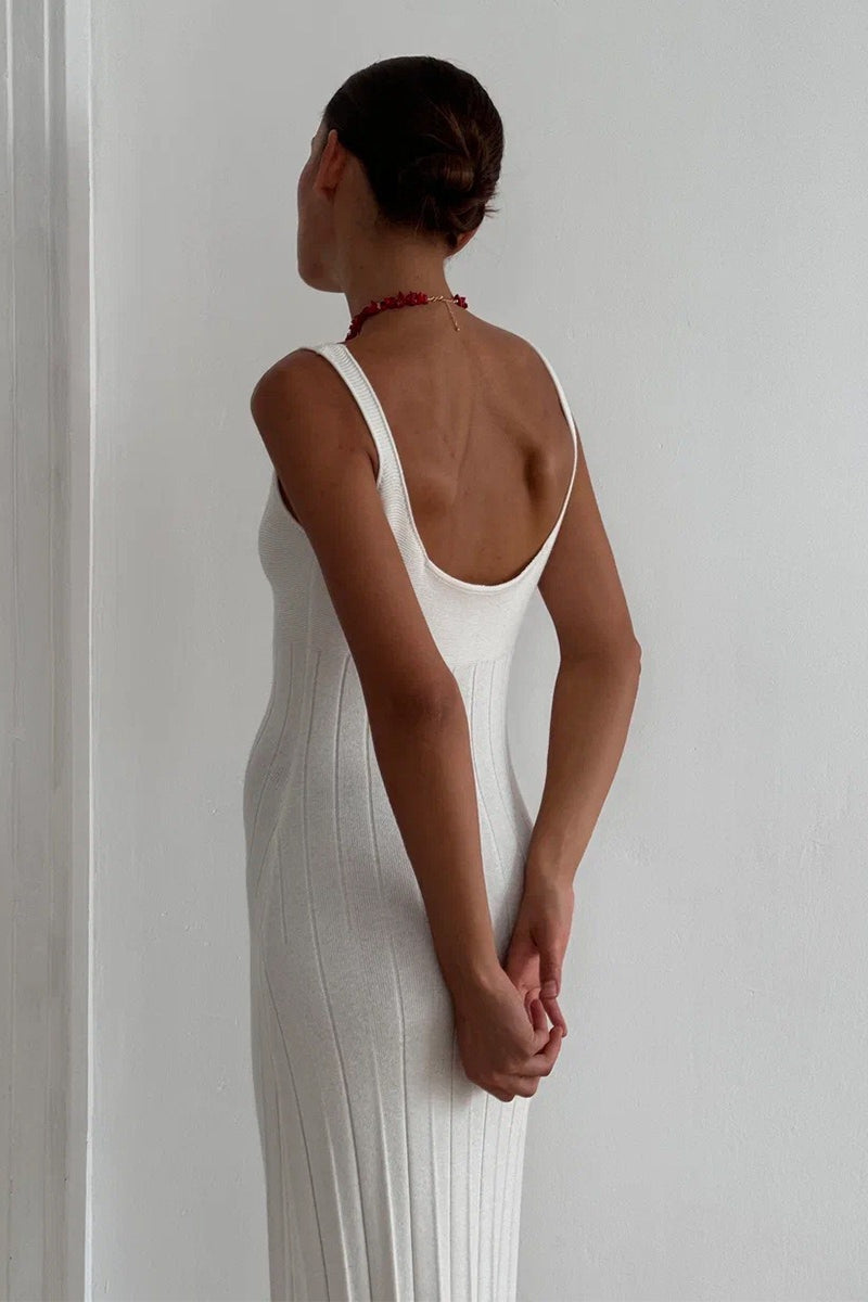 Knit Square Neck Pleated Slip Dress