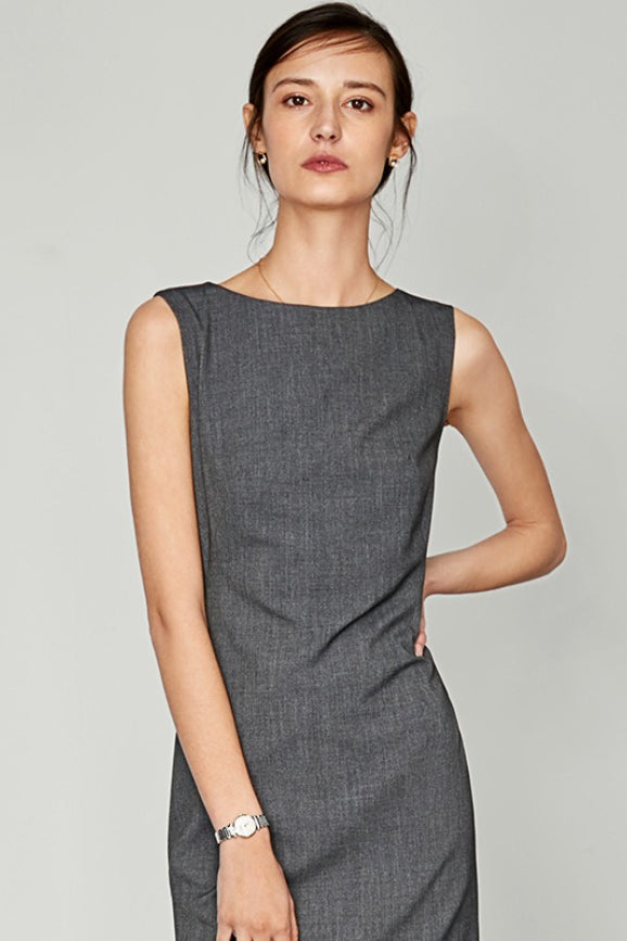 Stretch Lapel Sleeveless Slim Work Dress