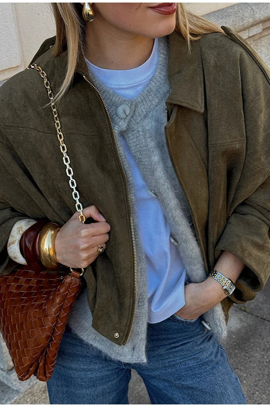 Suede Cropped ZipUp Jacket
