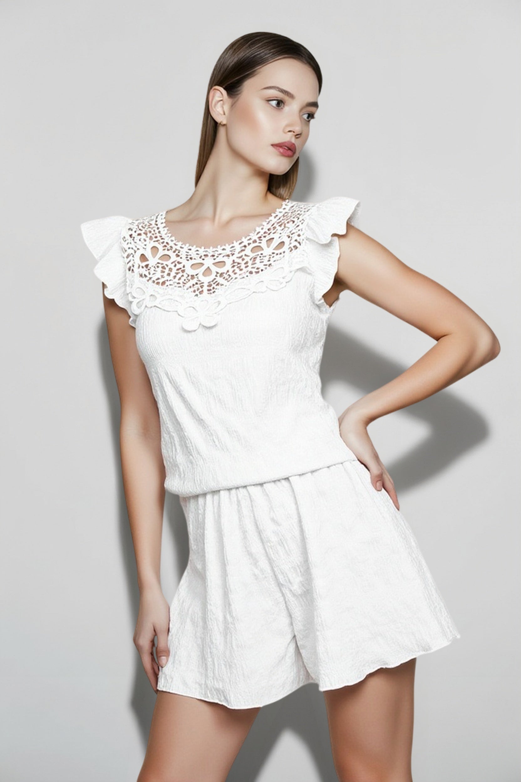Lace insert solid color vacation set