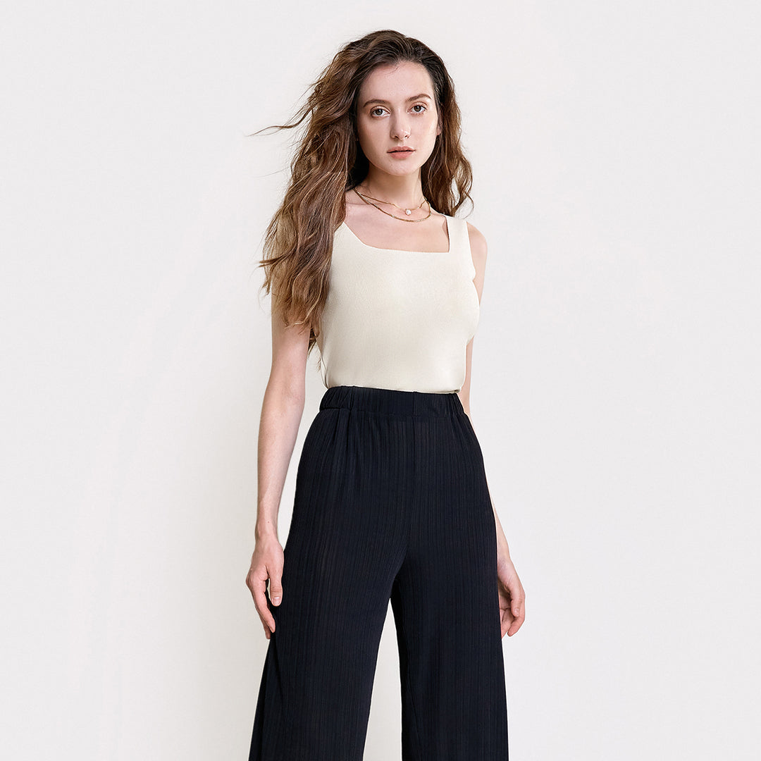 Old Lace Square Neck Soft Rib Knitted Tank Top