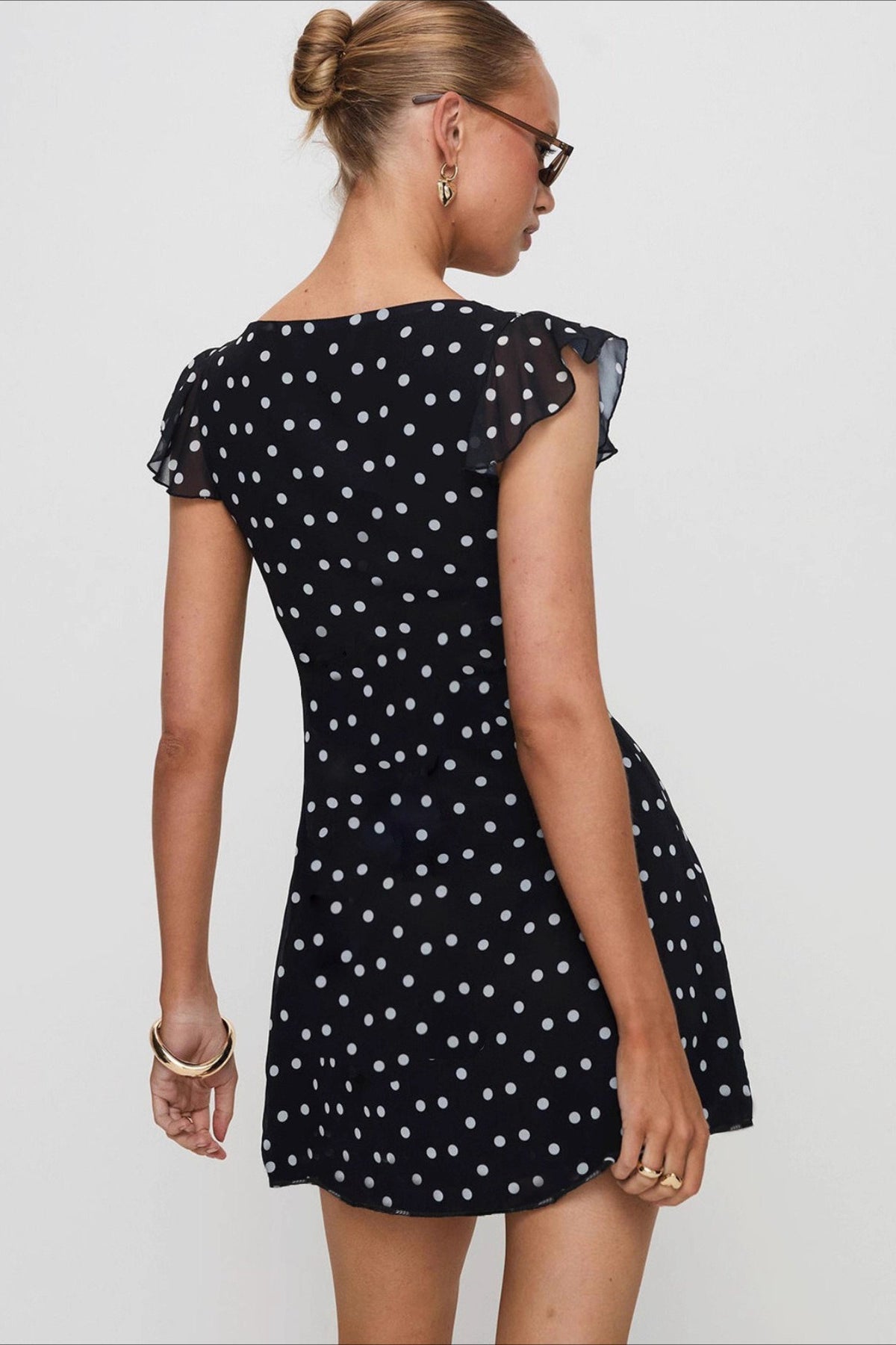 Polka Dot V-Neck Flutter Mini Dress