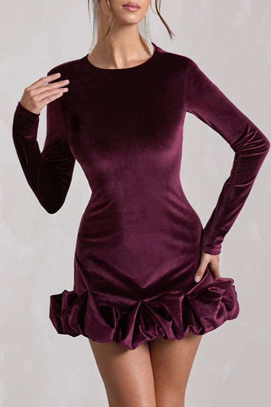 Velvet Crew Neck Ruched Midi Dress 4