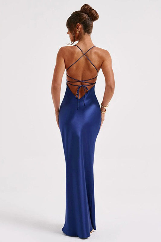 Backless LaceUp Silk Dress