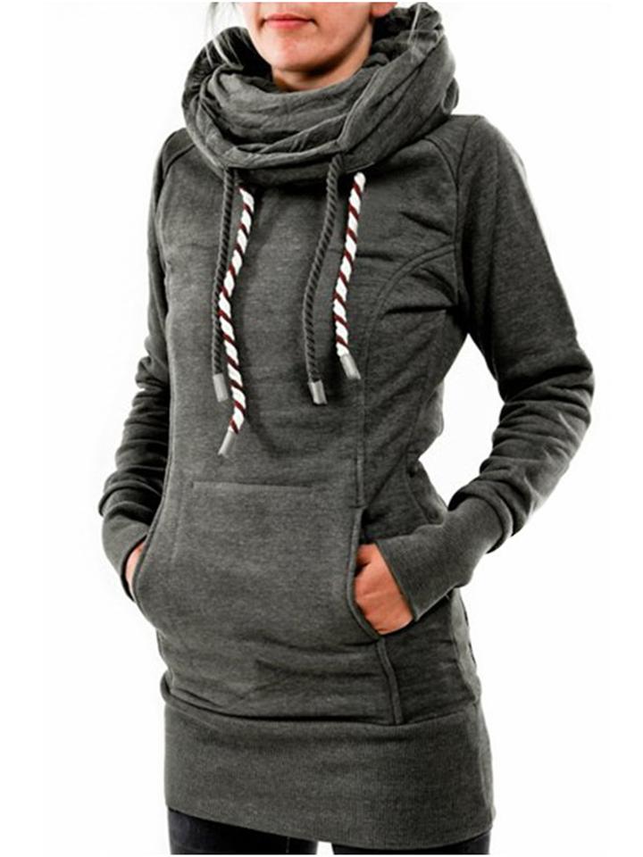 With And Front Hooded Pocket Fit Slim Sweatshirt Pullover Drawstring Gray / S Sweaters-L