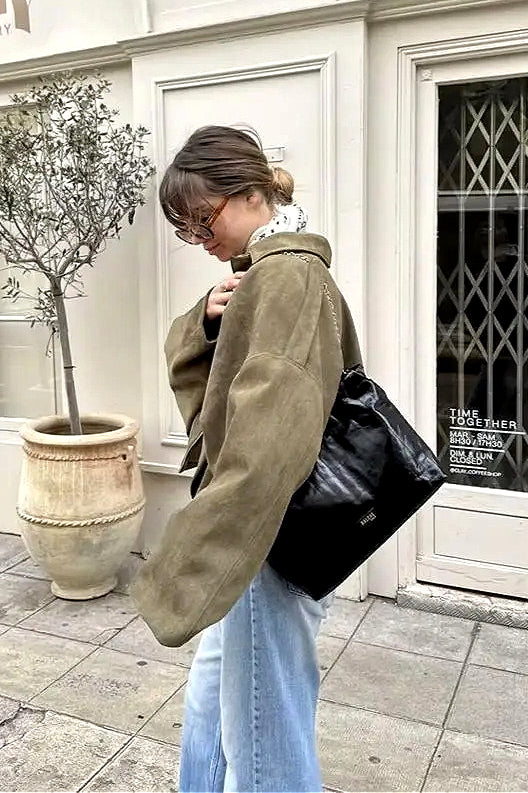 Shoulder-Buttoned Waist-Cinched Bomber Jacket