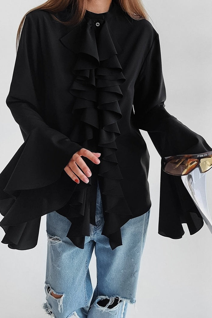 Ruffled Long-Sleeve Elegant Blouse