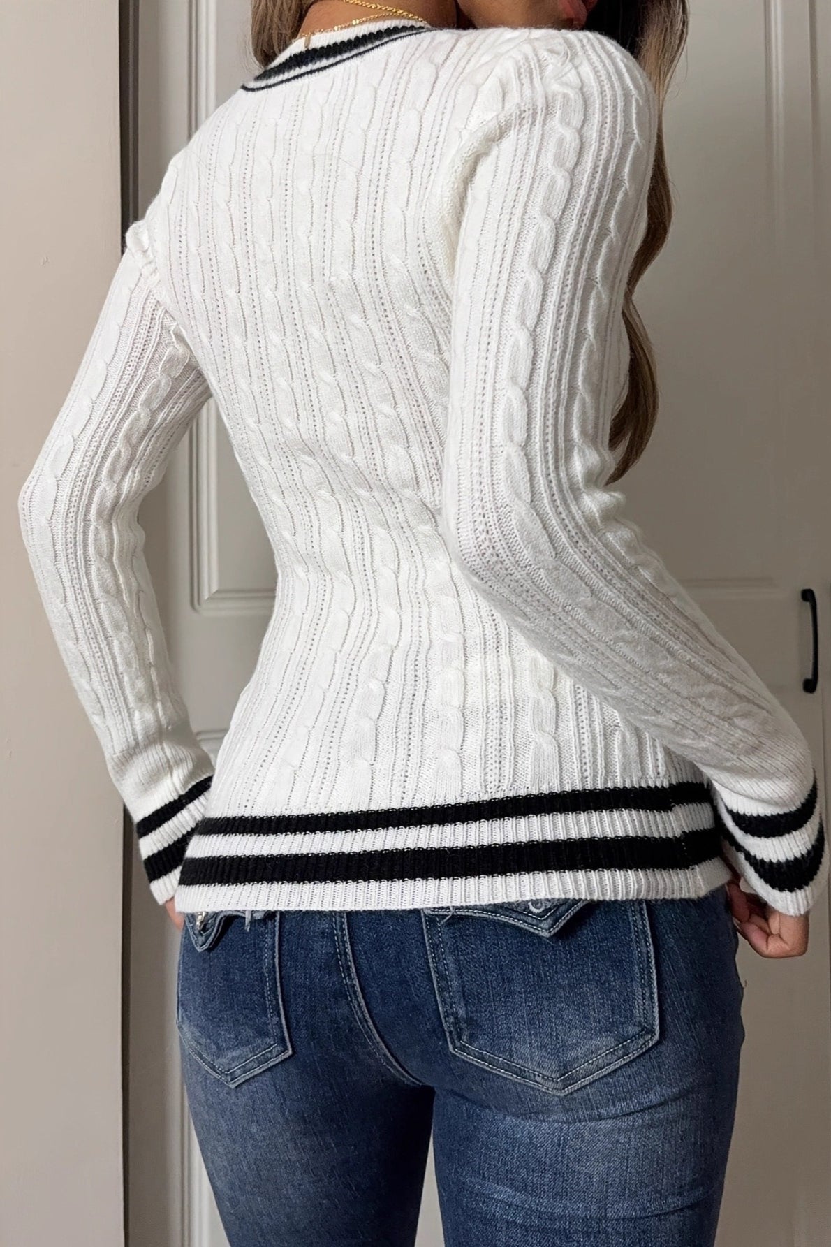 Striped VNeck Fitted Sweater