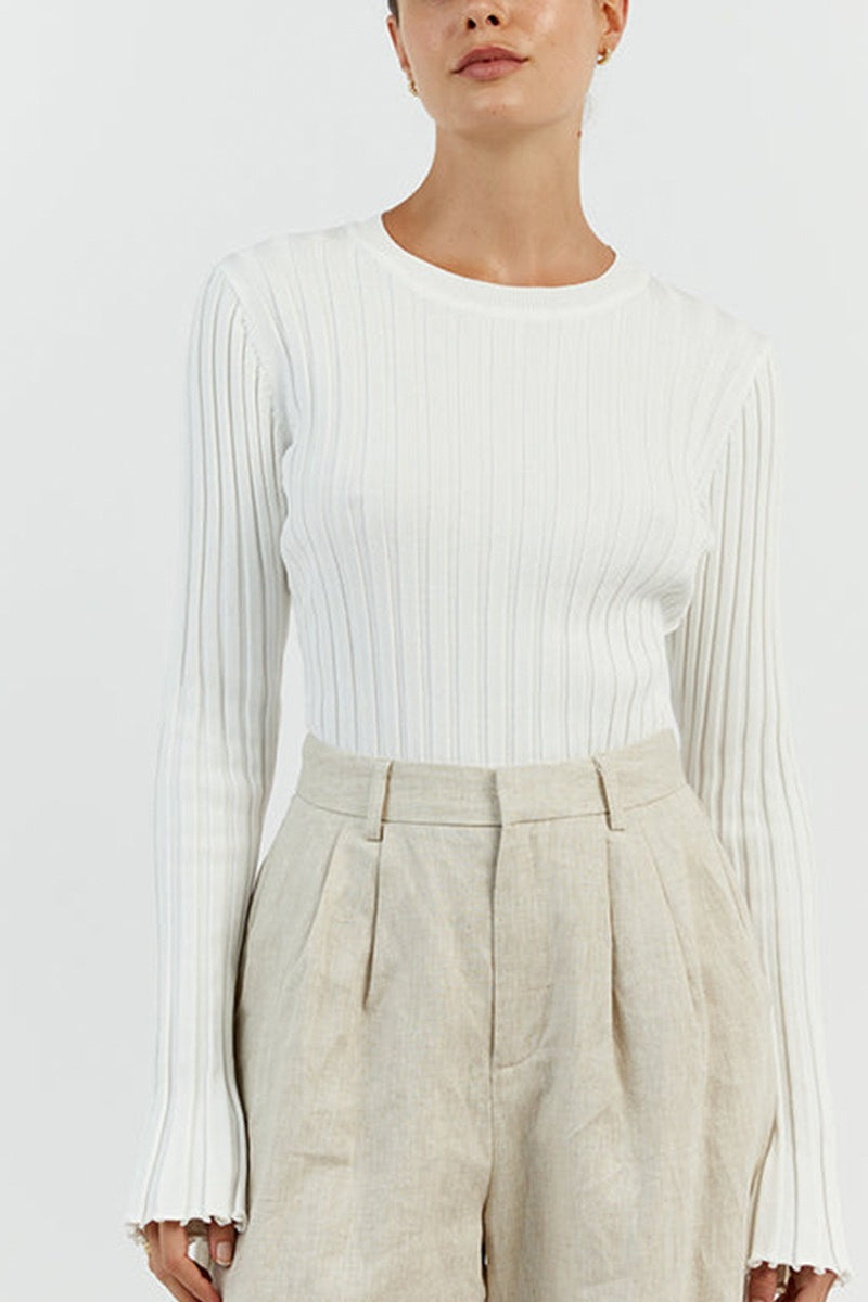 Ribbed Crew Neck Solid Slim Knit Base Layer
