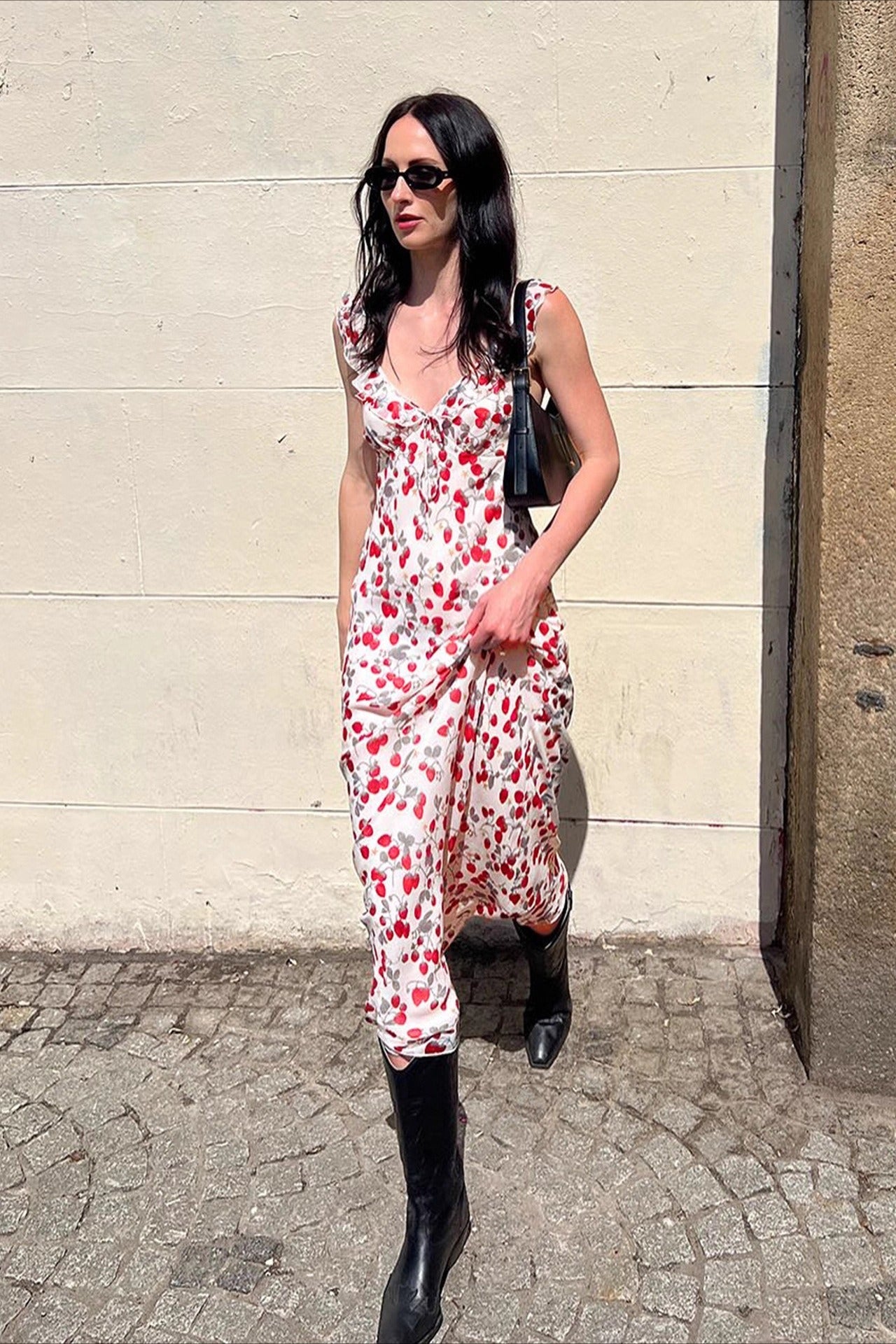 Cherry Floral Curve Fit Long Slip Dress