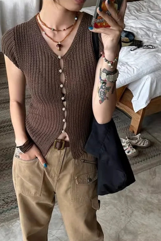 Knitted VNeck Cropped Cardigan