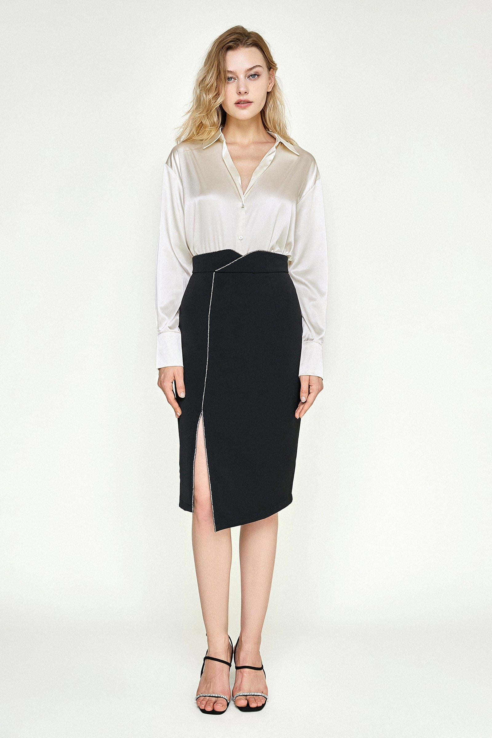 White Satin Drop Shoulder Shirt