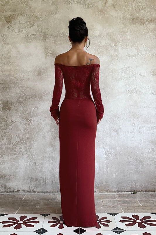 Lace Off-Shoulder Maxi Party Dress