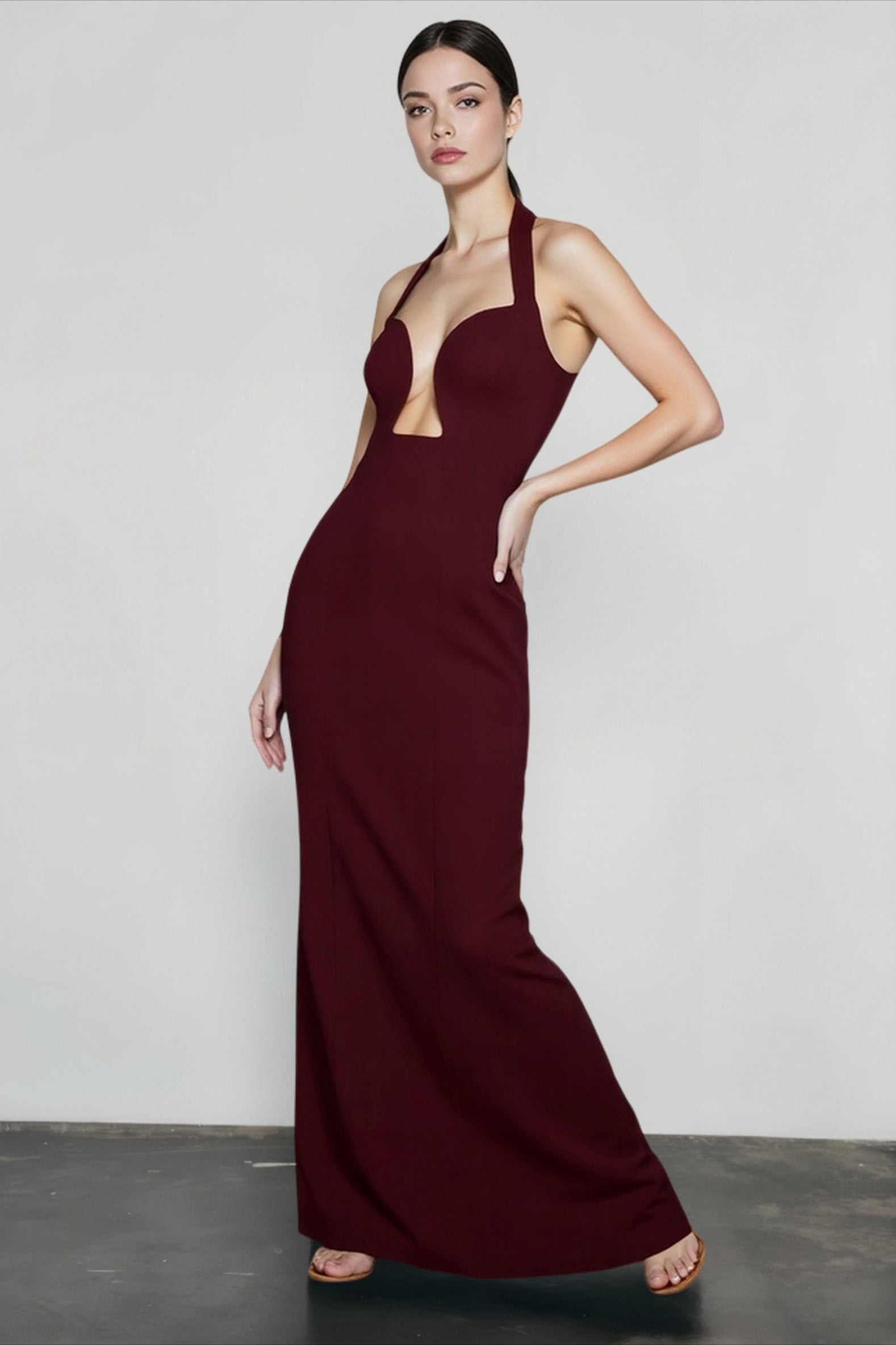 Halter Low Cut Cutout Maxi Party Dress