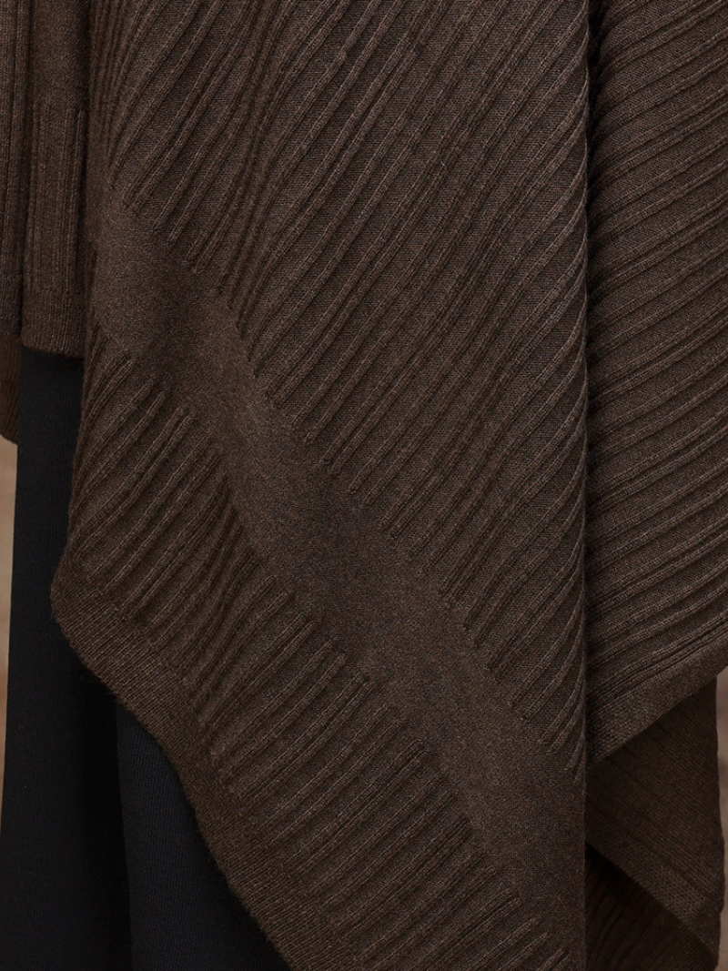 Open Front Long Sleeve Ribbed Knit Draped Long Cardigan