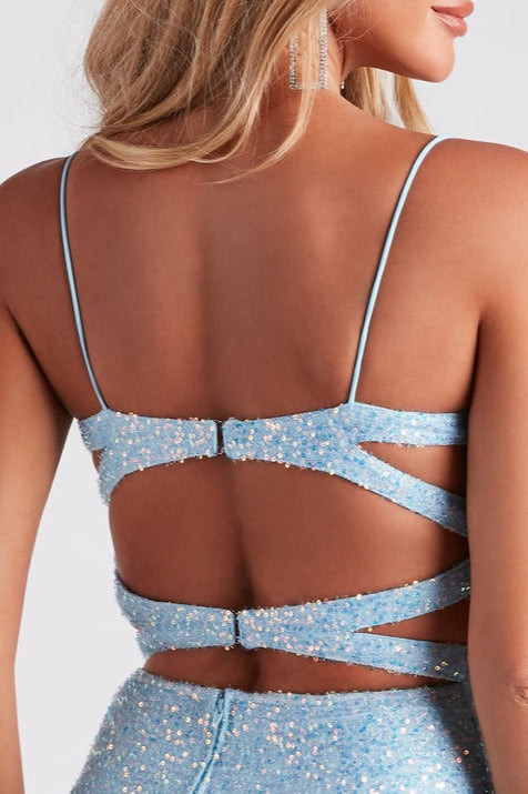 Blue Backless Sequin Bodycon Mini Dress 4