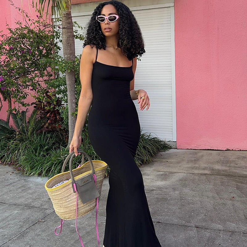 Casual Sleeveless High Waisted Slim Fit Camisole Long Dress
