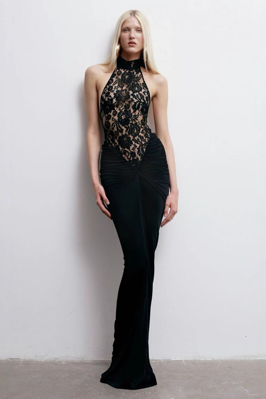Elegant Black Backless Cutout Fitted Long Party Dress