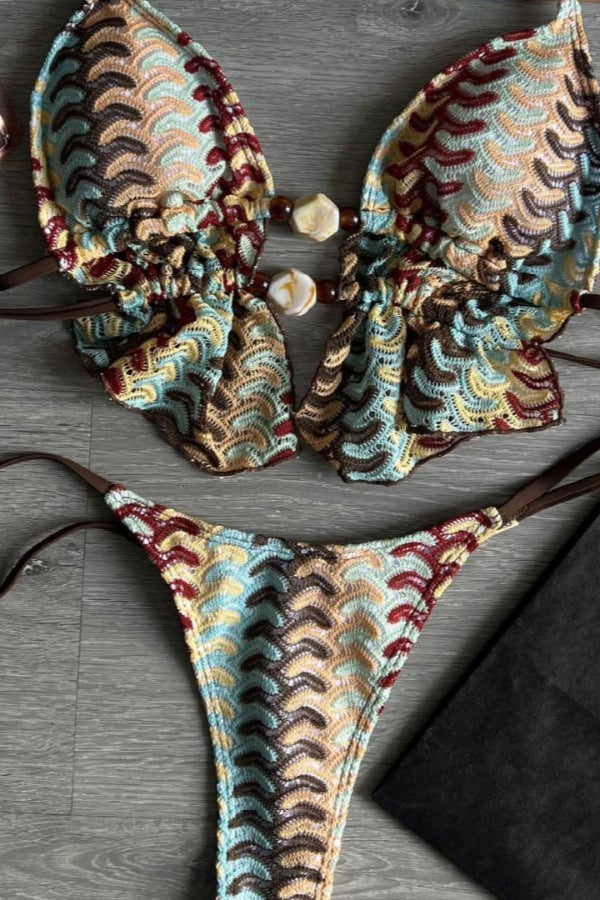 Chic Double Tie Tankini Two Piece Swim Set