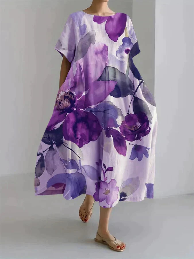 Ada Effortless Women's Loose Dress with Botanical Floral Print Chic Silhouette Collection