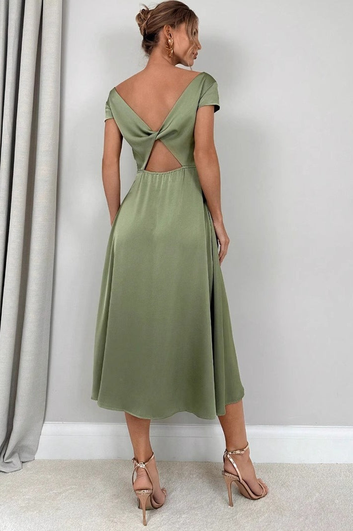 SilkLike Satin Slit Maxi Silk Dress