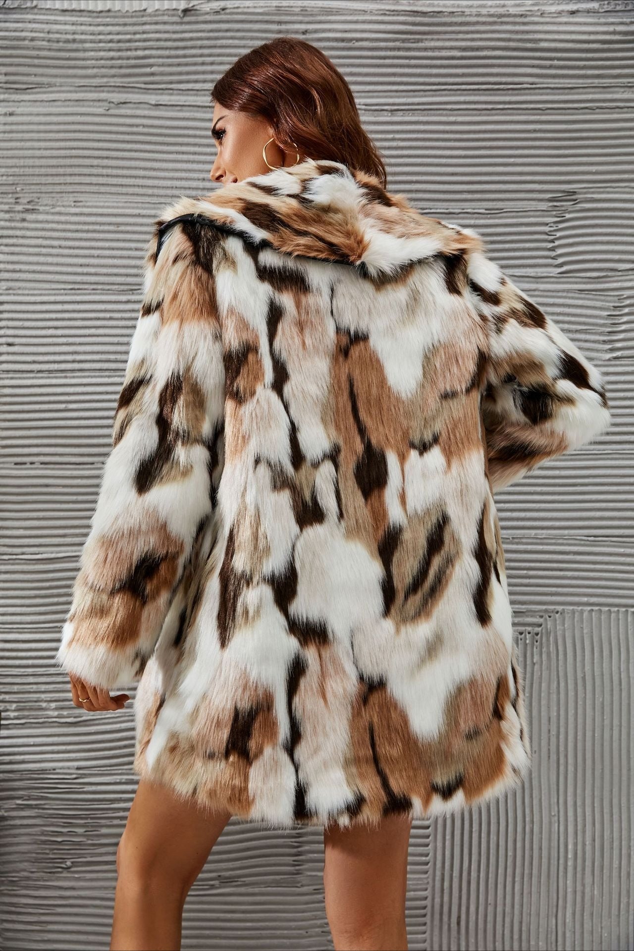 Mid-Length Faux Fur Shawl Collar Fluffy Winter Coat