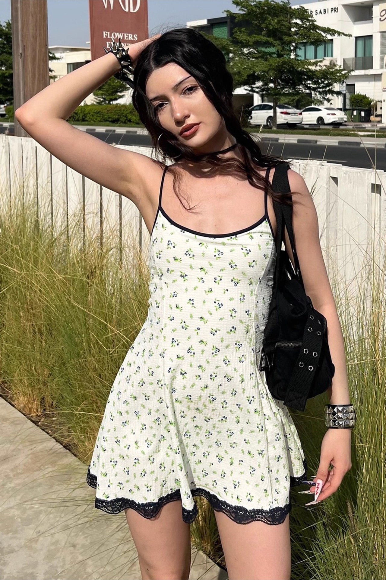 Floral Print Waist Cinch A Line Slip Dress